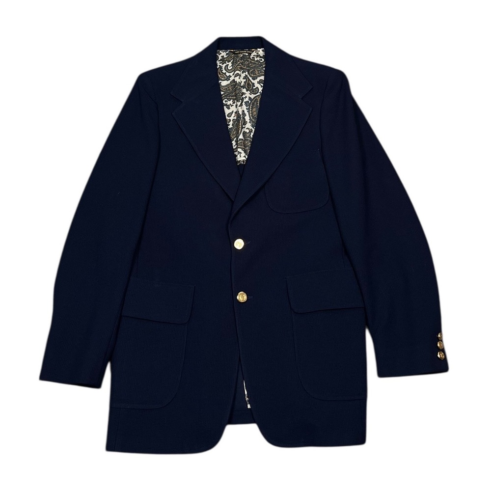 1960s McGregor Blazer Jacket Mens 42L Navy Blue Gold Buttons Paisley Lining USA